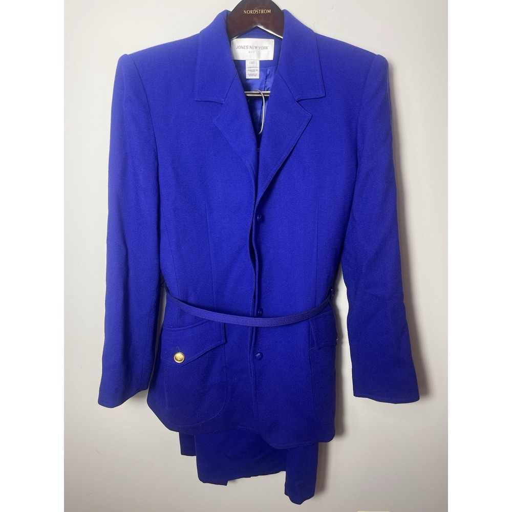 Jones New York Blue Wool Skirt Suit Size 10 Made in USA Blazer‎ Pencil Skirt
